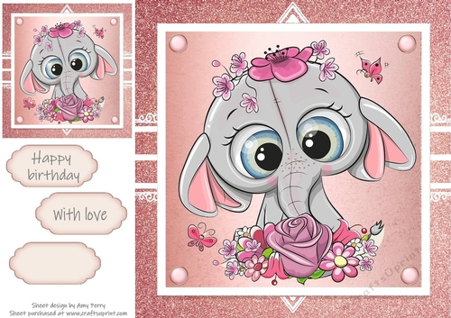 Gorgeous elephant with flowers In Rose Gold Frame 8x8
