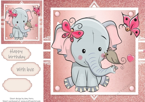 Gorgeous elephant with bird In Rose Gold Frame 8x8