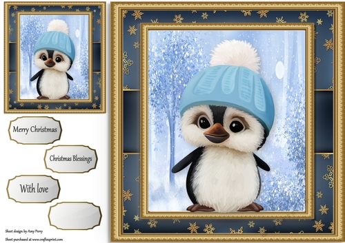 Cute Penguin With Blue Bobble hat 8x8