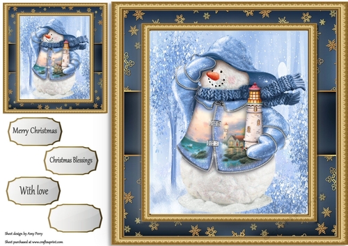 Cute snowman with lighthouse  8x8