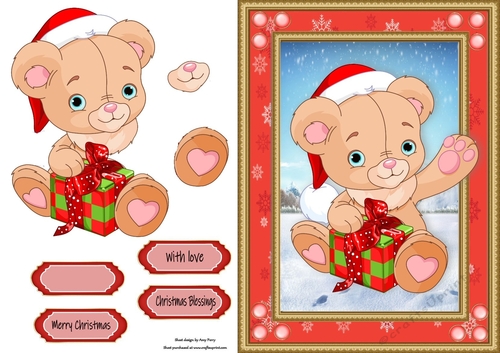 Gorgeous Christmas Teddy Bear In Red Snowflake Frame