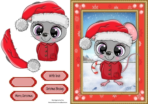 Gorgeous Mouse With Santa Hat In Red Snowflake Frame