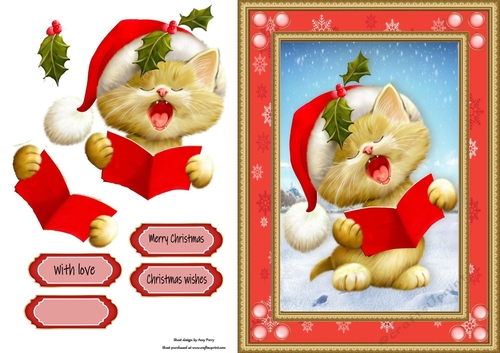 Gorgeous Singing Cat In Red Snowflake Frame