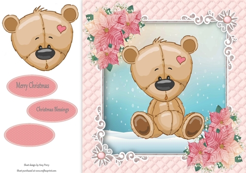 Gorgeous Bear In Pink Christmas Frame 8x8