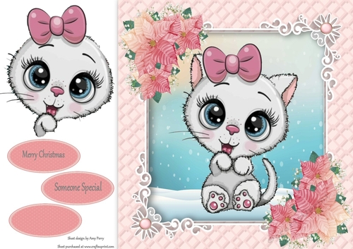 Gorgeous Kitten In Pink Christmas Frame 8x8