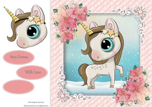 Gorgeous Unicorn In Pink Christmas Frame 8x8