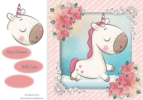 Gorgeous Unicorn 2  In Pink Christmas Frame 8x8