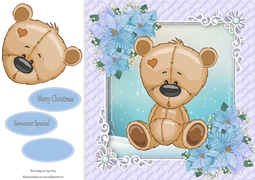 Gorgeous Bear In Blue Christmas Frame 8x8