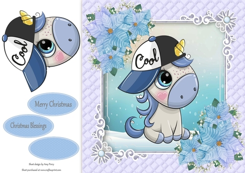 Gorgeous Unicorn In Blue Christmas Frame 8x8