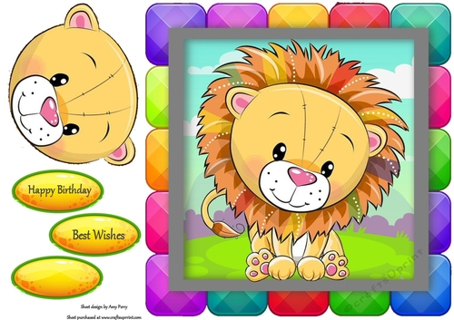 Cool Lion In Rainbow Block Frame 8x8
