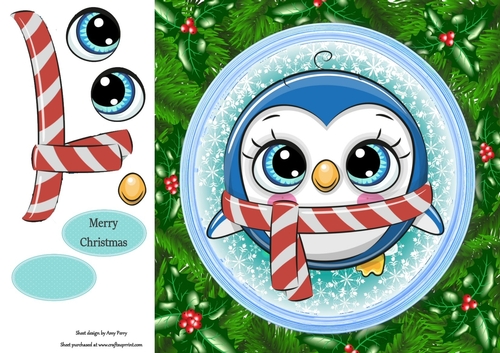 Gorgeous Penguin In Holly Frame 8x8