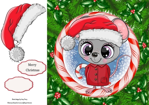 Mouse Wearing Santa Hat In Candy Cane Frame 8x8