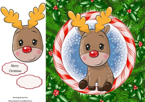 Reindeer In Candy Cane Frame 8x8