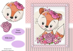 Beautiful Fox With Pink Flowers 8x8