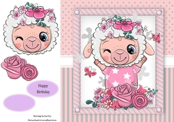 Beautiful Ewe With Pink Flowers 8x8
