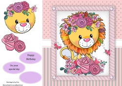 Beautiful Lion With Pink Flowers 8x8