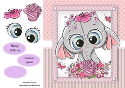 Beautiful Elephant With Pink Flowers 8x8