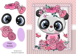 Beautiful Panda With Pink Flowers 8x8