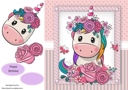 Beautiful Unicorn With Pink Flowers 8x8