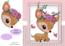 Beautiful Deer With Pink Flowers 8x8