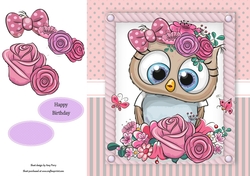 Beautiful Owl With Pink Flowers 8x8