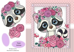 Beautiful Raccoon With Pink Flowers 8x8