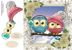 Adorable Owls on a branch 8x8