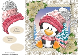 Adorable Penguin In a Bobble Hat 8x8