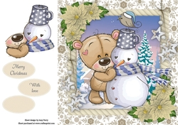 Adorable Bear With A Snowman 8x8