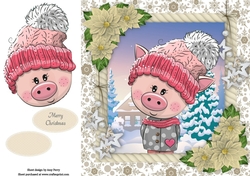 Adorable Pig In Bobble Hat 8x8