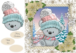Adorable Grey Bear In Bobble Hat 8x8