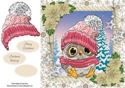 Adorable Owl In Bobble Hat 8x8