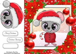 Gorgeous Grey Mouse In Santa Hat 8x8