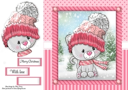 Festive grey kitten in pink bobble hat 8x8
