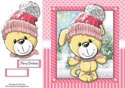 Festive grey puppy in pink bobble hat 8x8