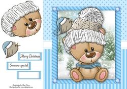 Festive Brown Bear With Cream Bobble Hat 8x8