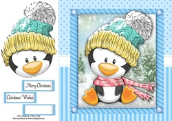 Festive Penguin With Cream Bobble Hat 8x8