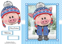 Festive Pig in winter hat 8x8