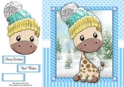 Festive Giraffe In Bobble Hat 8x8