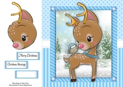 Festive Reindeer With Bird 8x8