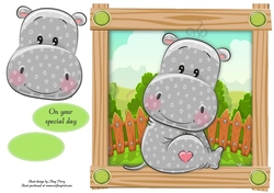 Cute Grey Hippo 8x8
