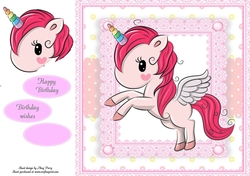 Adorable  Hot Pink Unicorn  In Pink Frame 8x8