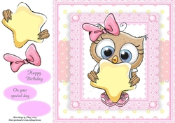 Adorable  Owl With Star  In Pink Frame 8x8