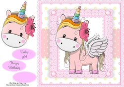 Adorable Rainbow Unicorn In Pink Frame 8x8