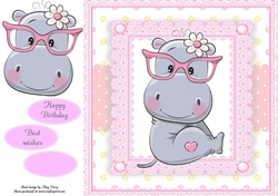 Adorable Grey Hippo In Pink Frame 8x8