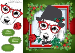 Black, Red & White Dog With Rose 8x8