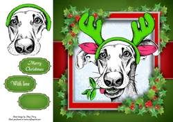 Black, Green & White Dog With Antlers 8x8