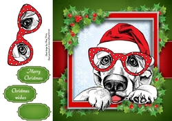 Black, Red & White Dog With Santa Hat 8x8