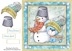 Cute Blue Dog With Snowman 8x8