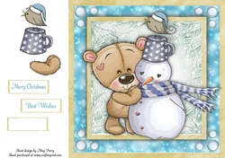 Cute Brown Bear  With Snowman 8x8
